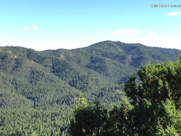 a view of a mountain range with trees in the background