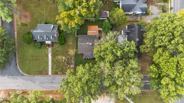 an aerial view of a house