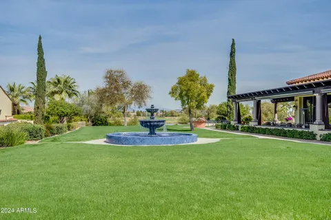 a view of a dining room with a fountain