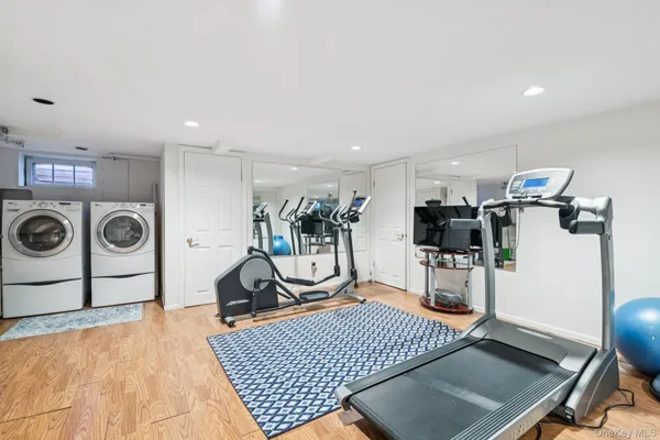 a view of a room with gym equipment