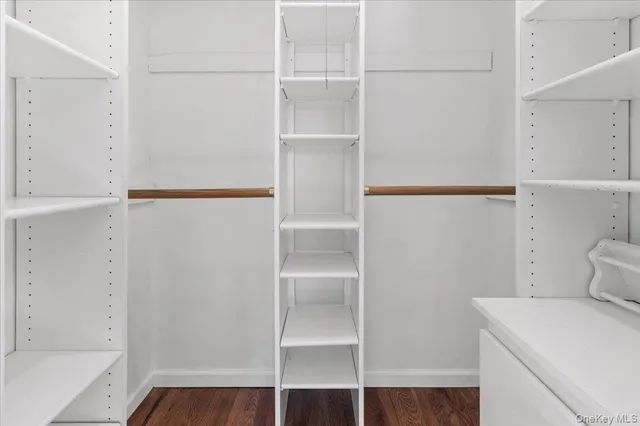 a storage room with wooden floor