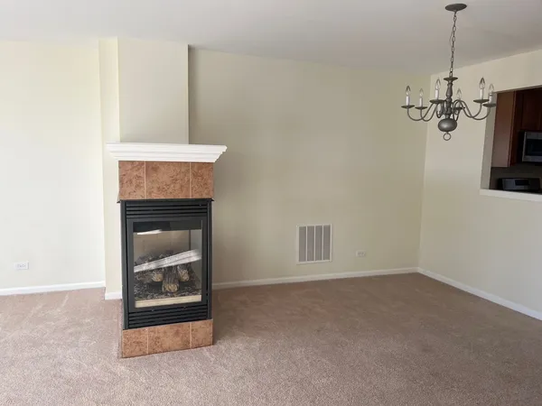 a view of a livingroom with a chandelier