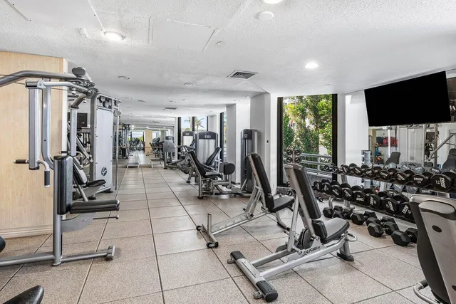 a view of a room with gym equipment