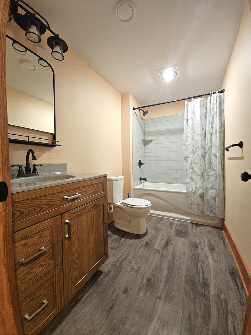 809 McCoy Road Amboy, IL 61310 - Photo 40 of 58 a bathroom with a double vanity sink toilet mirror and shower