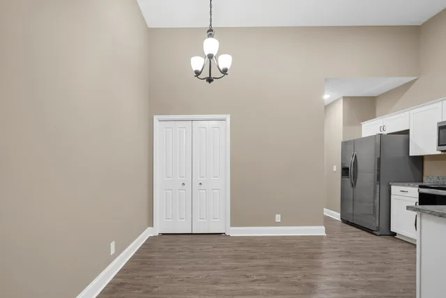 a view of a livingroom with a chandelier