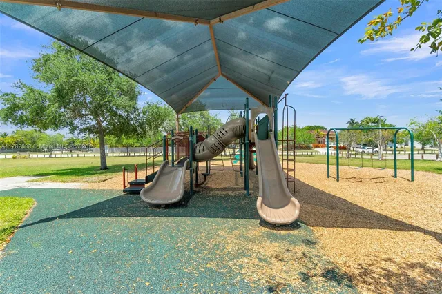 a view of a park with slide