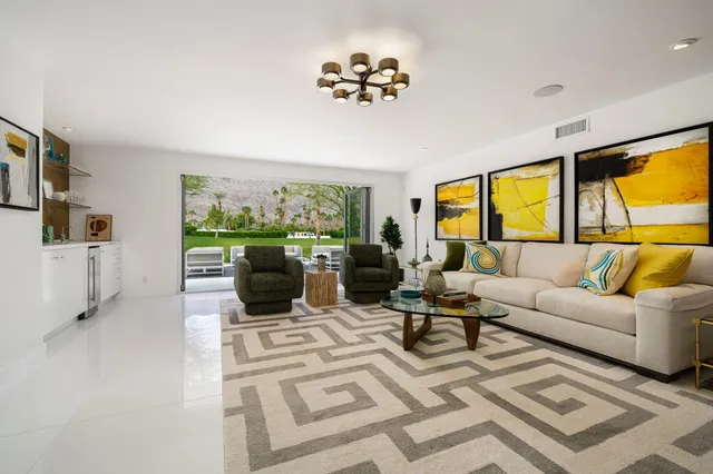 a view of a golf course with huge green field