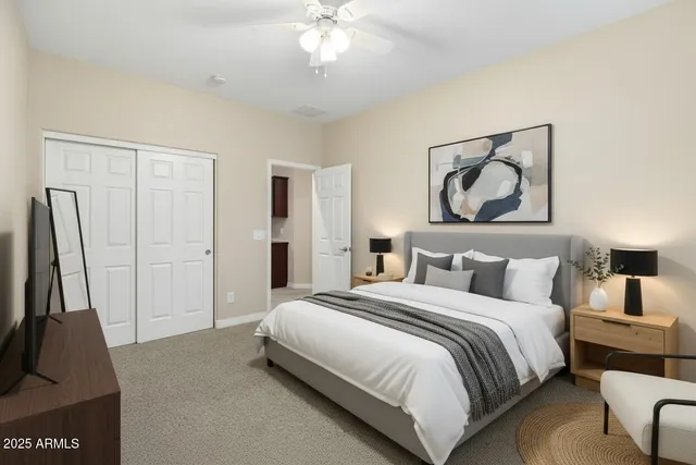 an empty room with a bathroom