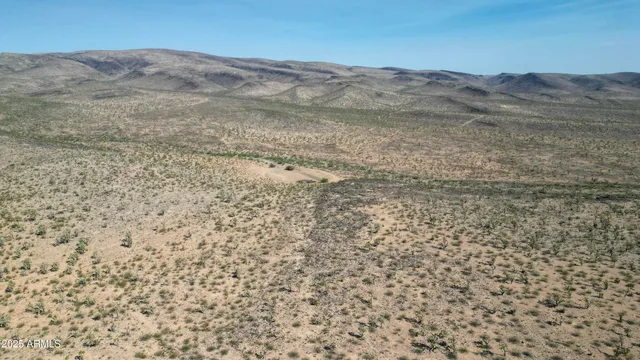 a view of a dry space with mountain in the background