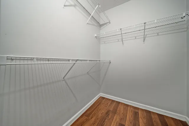 a view of a room with racks on the wall