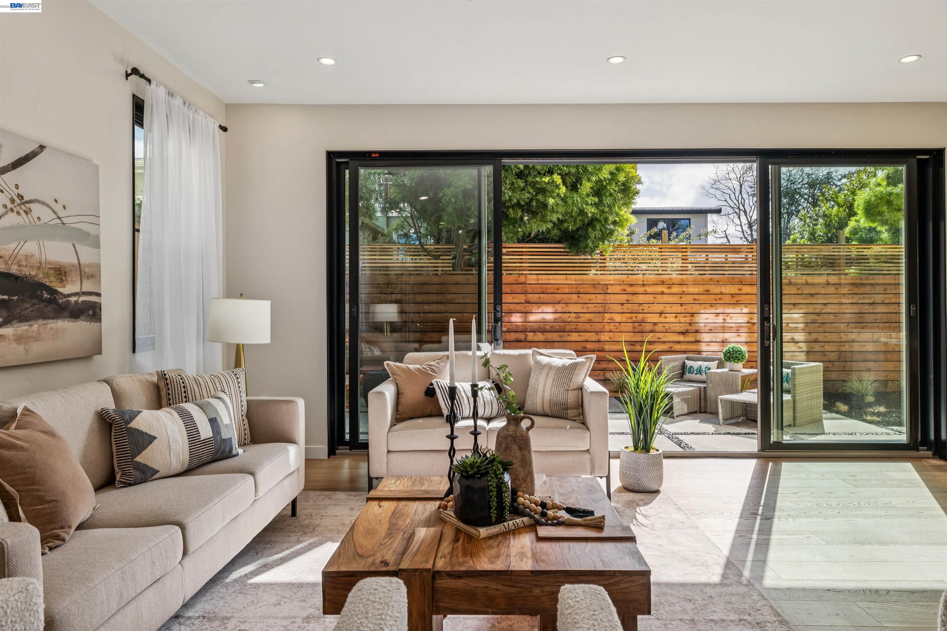 1142 Dwight Way Berkeley, CA 94702 - Photo 3 of 60 a living room with furniture large windows and wooden floor
