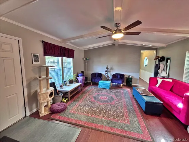 a living room with furniture a rug and a chandelier
