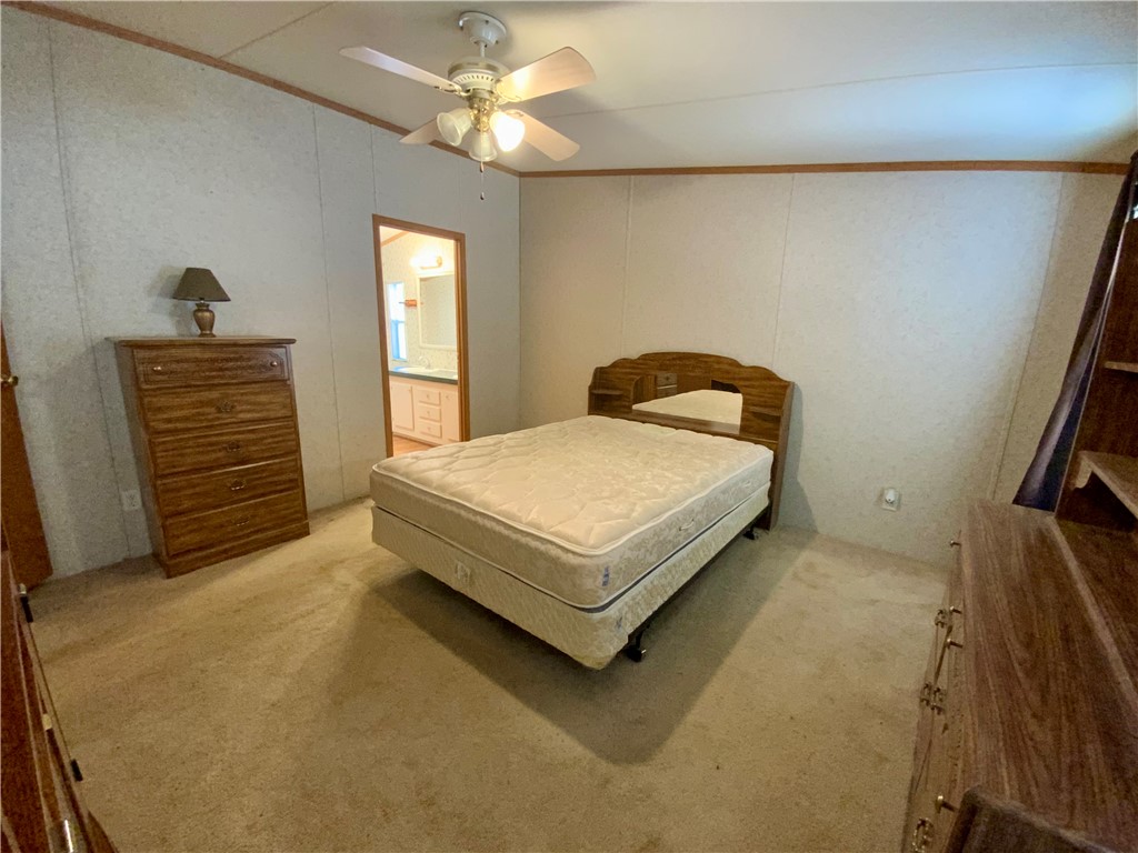 631 Masaw Lane Seneca, SC 29672 - Photo 15 of 32 This cozy bedroom features carpeted floors, a ceiling fan, and convenient access to a private bathroom.