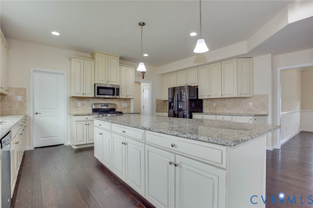 12219 Almer Lane Chester, VA 23836 - Photo 15 of 46 a kitchen with stainless steel appliances granite countertop a sink refrigerator and cabinets