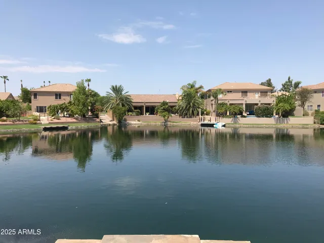 a view of a lake with houses