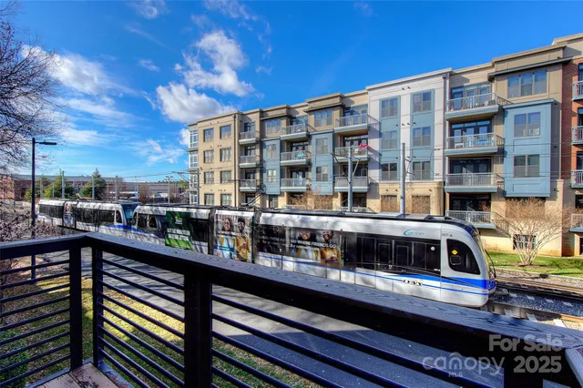 a view of a building from a balcony