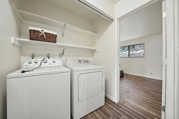 a utility room with dryer and washer