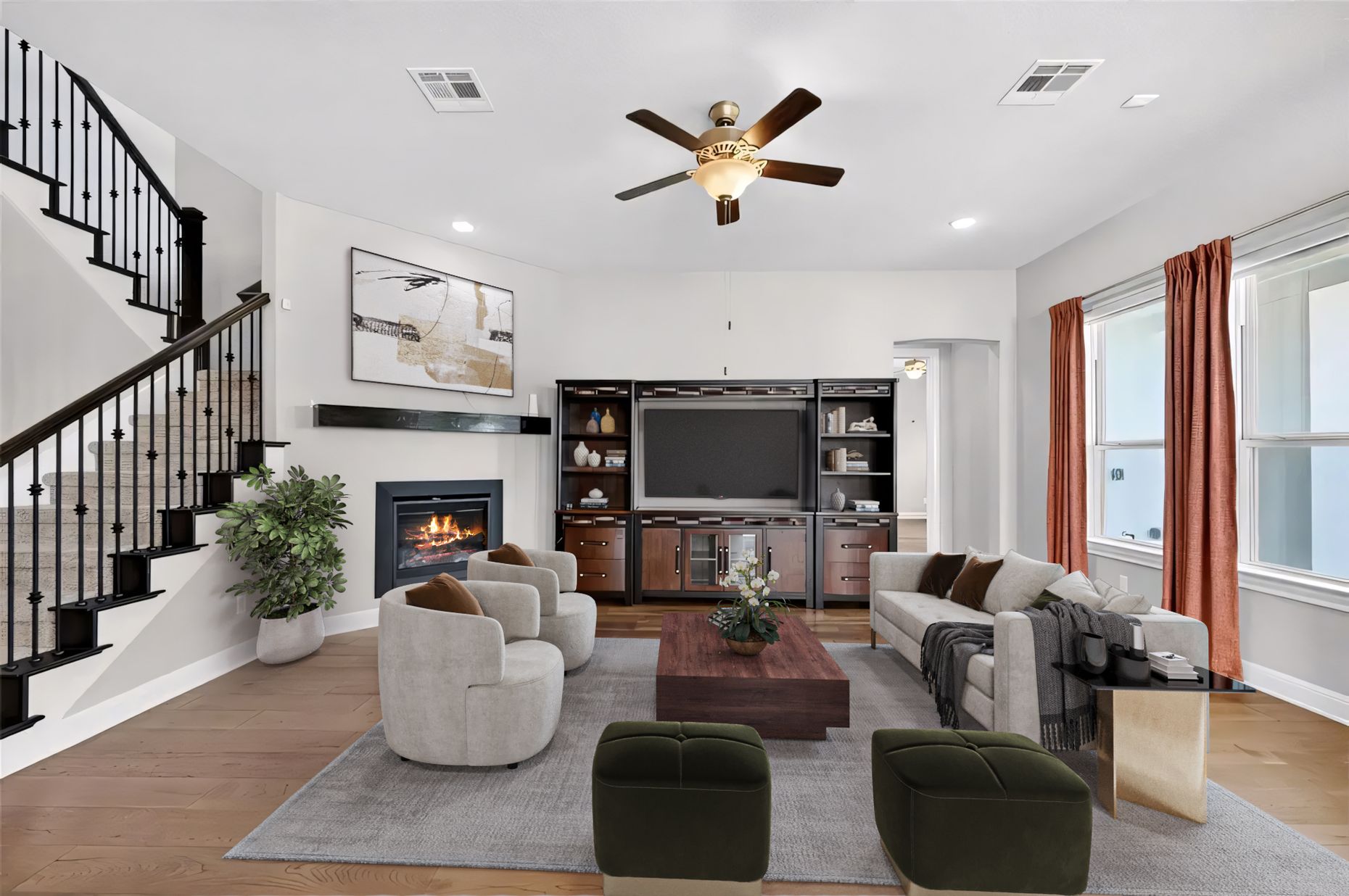 1201 Positano Pass Leander, TX 78641 - Photo 4 of 40 a living room with furniture a fireplace and a flat screen tv