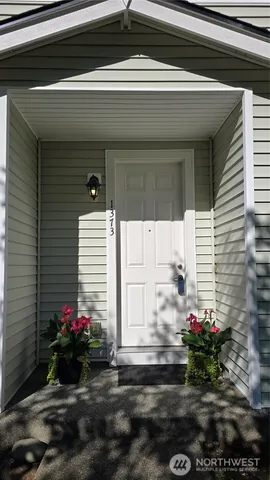 a view of a potted plant in front of a door