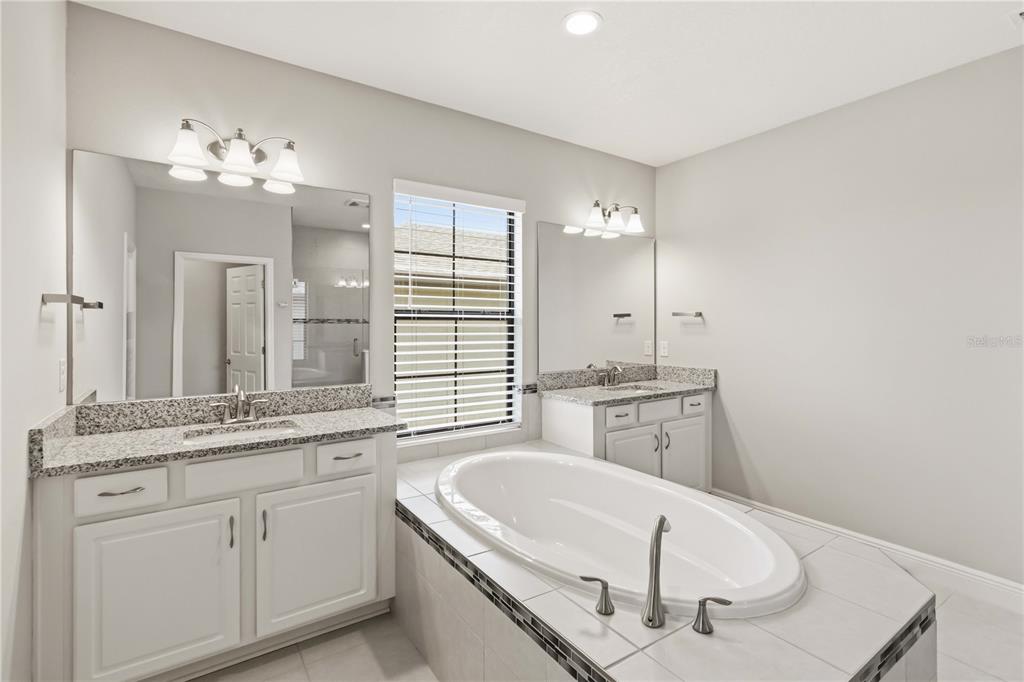 805 Viscount Street Brandon, FL 33511 - Photo 27 of 46 a bathroom with a granite countertop sink a large mirror and a bathtub