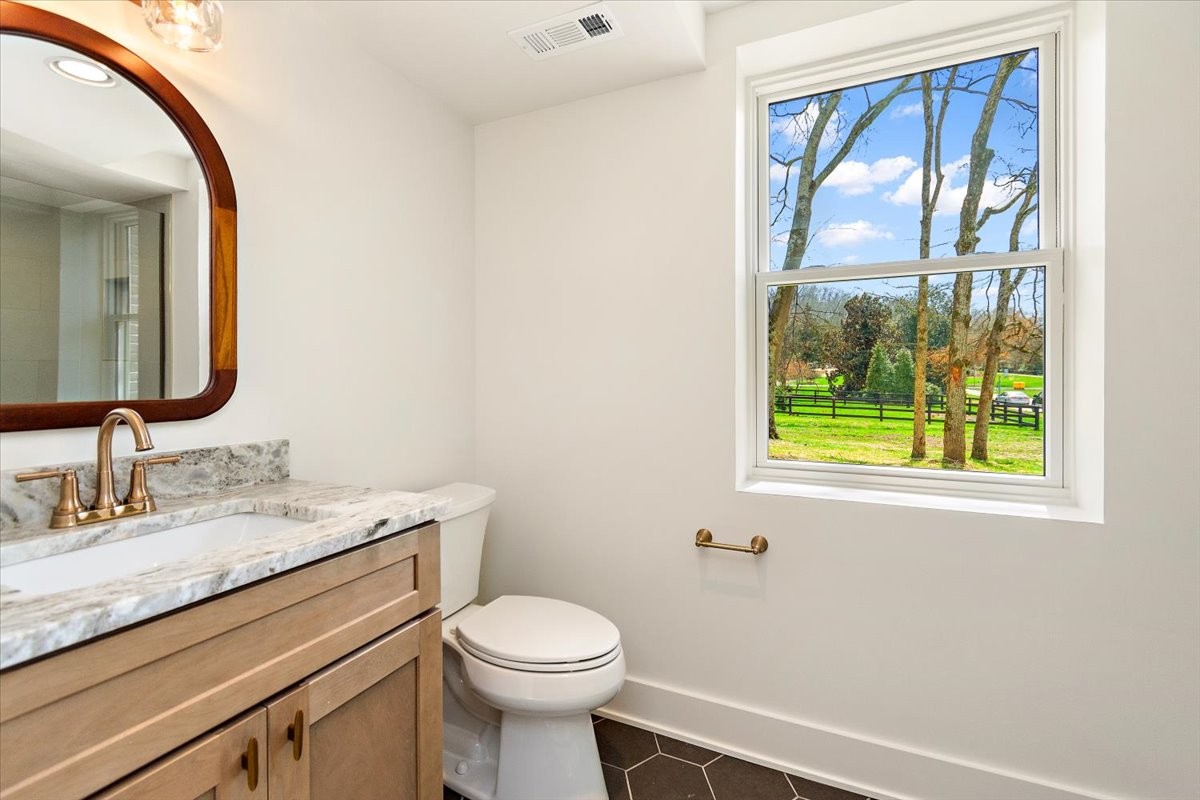 1409 Sneed Road West Franklin, TN 37069 - Photo 43 of 63 a bathroom with a granite countertop toilet sink and mirror