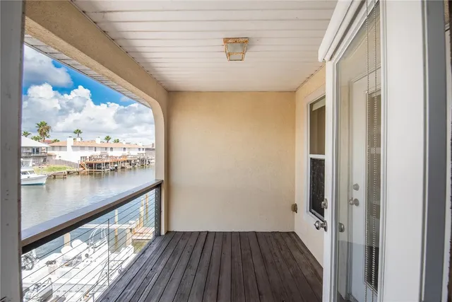 a view of a balcony from a window