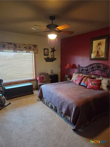 a bedroom with bed and a window