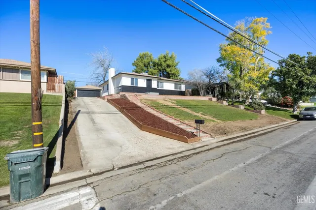 a view of a park with large trees