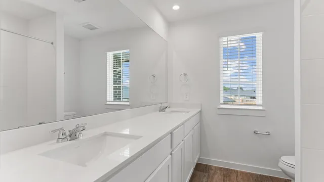 a bathroom with a sink double vanity and a bathtub