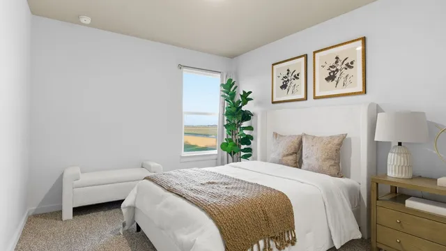 a bedroom with a bed and a couch