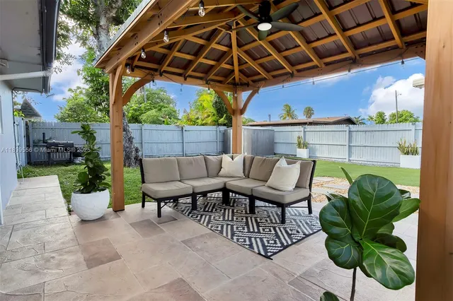 a balcony with furniture