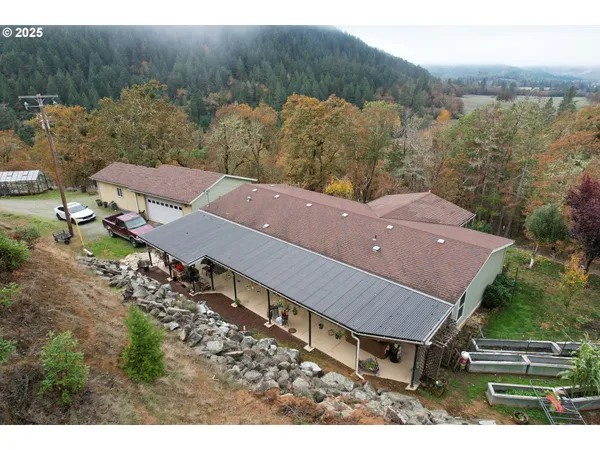 an aerial view of a house
