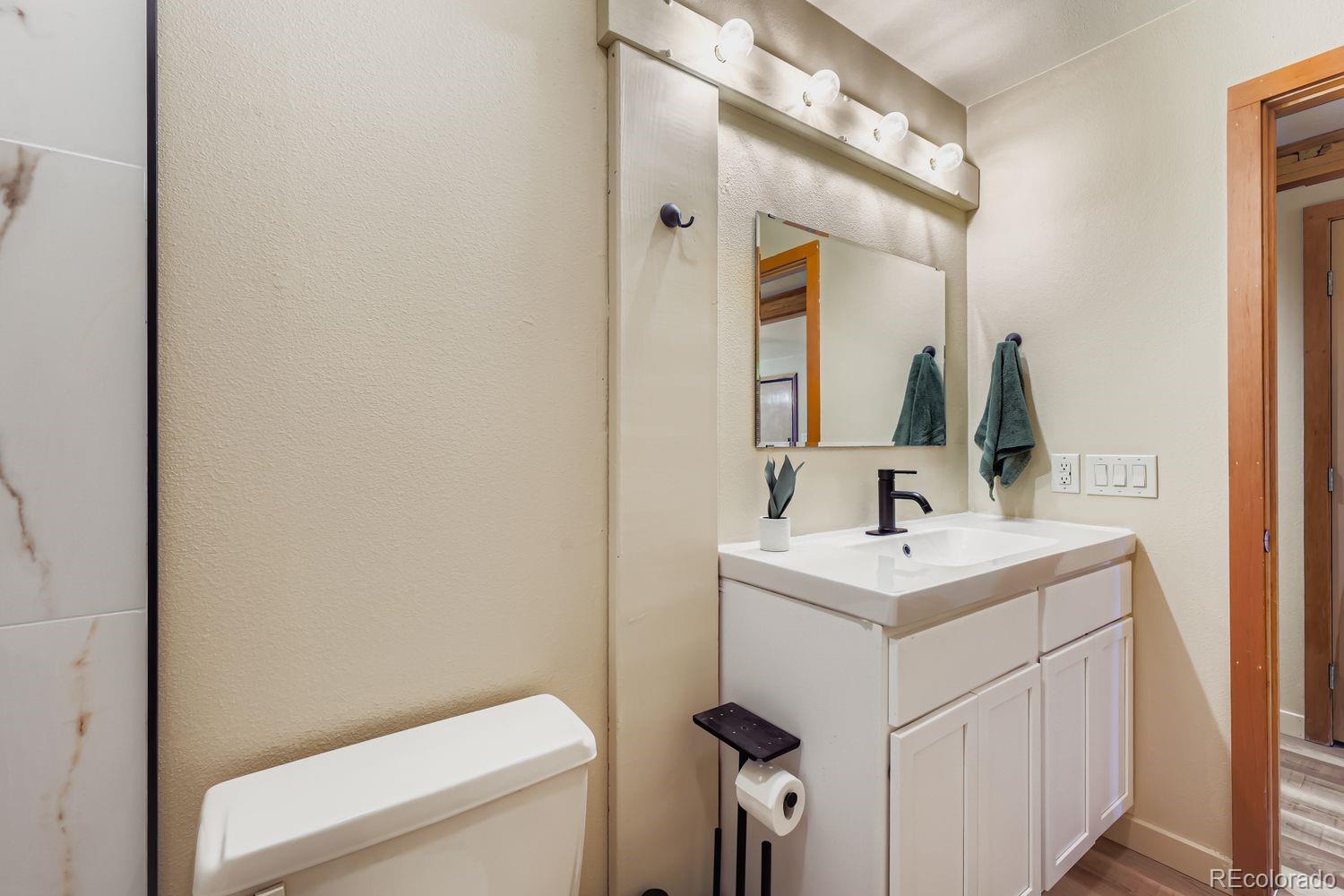 91300 Ryan Gulch Road, Unit 91305 Silverthorne, CO 80498 - Photo 22 of 40 a bathroom with a sink a toilet and mirror