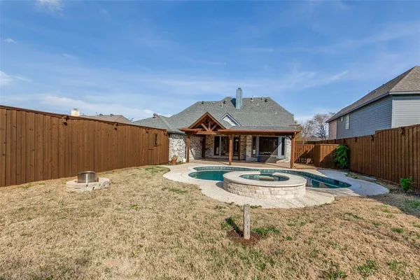 swimming pool view with a backyard