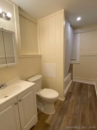 a bathroom with a sink a toilet and a shower