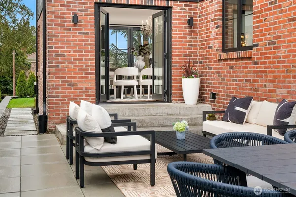 a outdoor living space with furniture and a garden