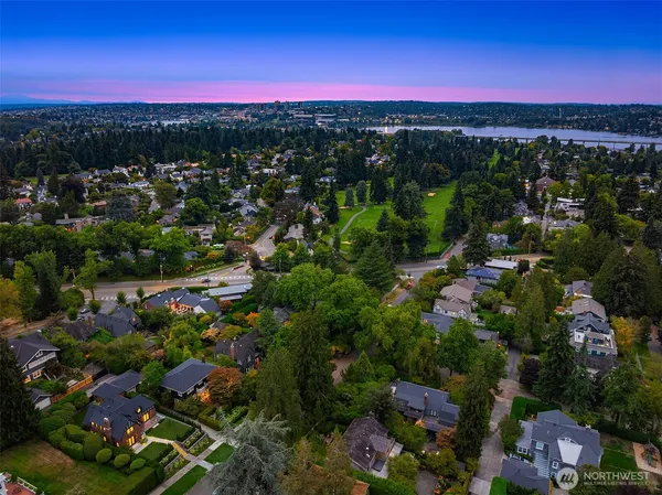 an aerial view of a house with a garden