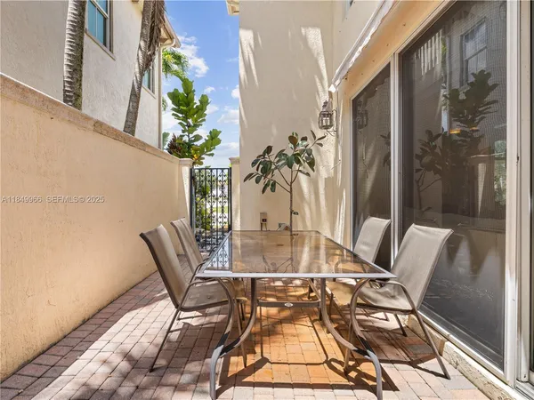 a view of an outdoor space with seating