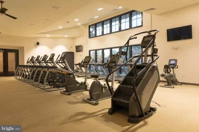 a view of a room with gym equipment