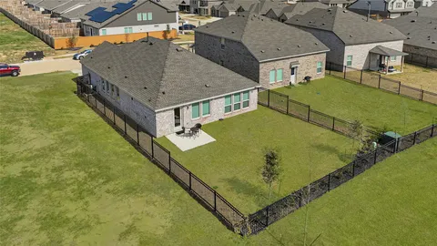 an aerial view of a pool