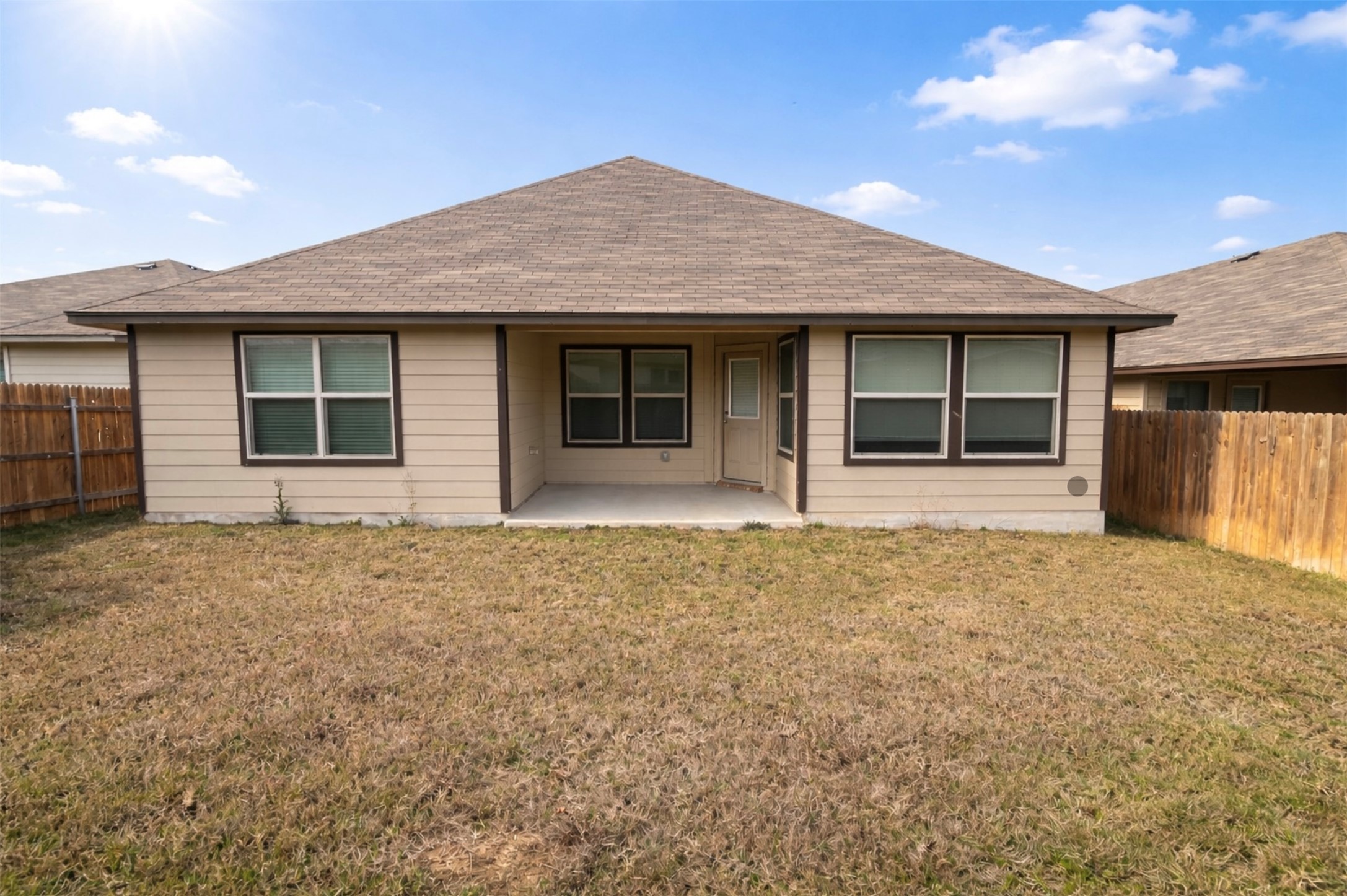 148 Pivot Drive Taylor, TX 76574 - Photo 9 of 9 Rear view of property with a fenced backyard, a patio, and roof with shingles