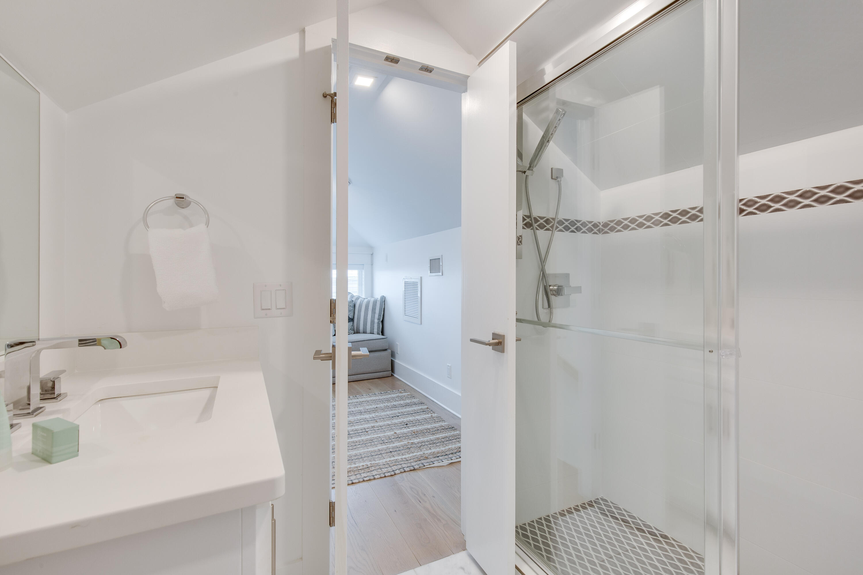 94 Pine Crest Circle Rosemary Beach, FL 32461 - Photo 60 of 69 a bathroom with a sink a mirror and a shower