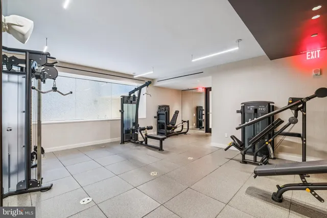 a view of a room with gym equipment