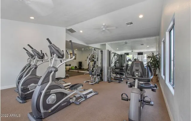 a room with gym equipment
