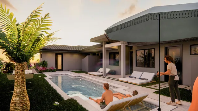 a view of a swimming pool with a outdoor space