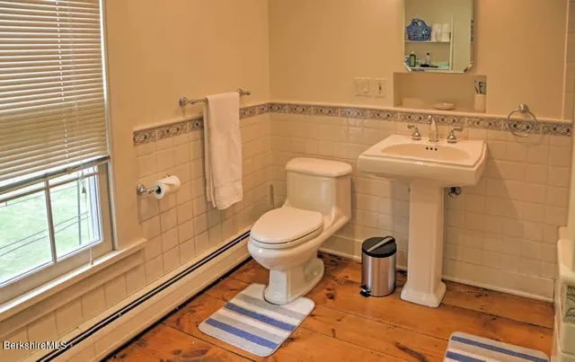 a bathroom with a toilet a sink and a mirror