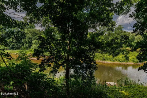a view of lake with green space