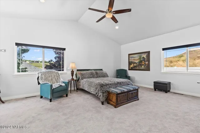 a bedroom with a bed and a couch