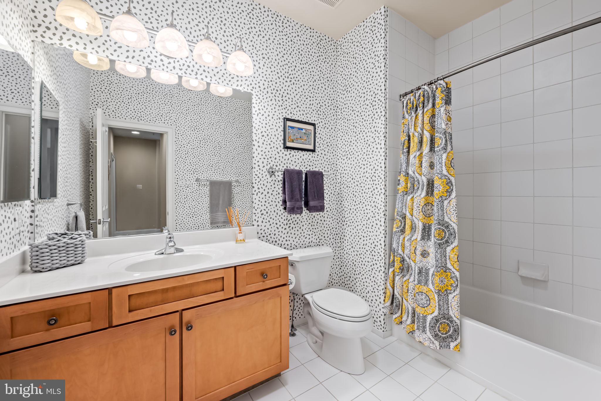 6509 Abbey View Way, Unit 22 Baltimore, MD 21212 - Photo 37 of 54 a bathroom with a sink a toilet a mirror a vanity and shower