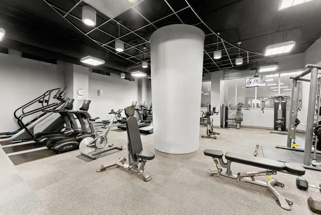 a view of a room with shelves